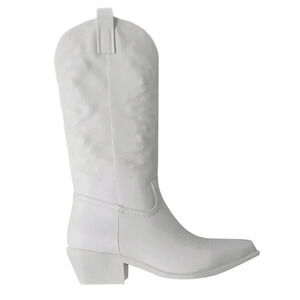 🤠 white good quality cowgirl boots calf height boots comfortable white cowboy